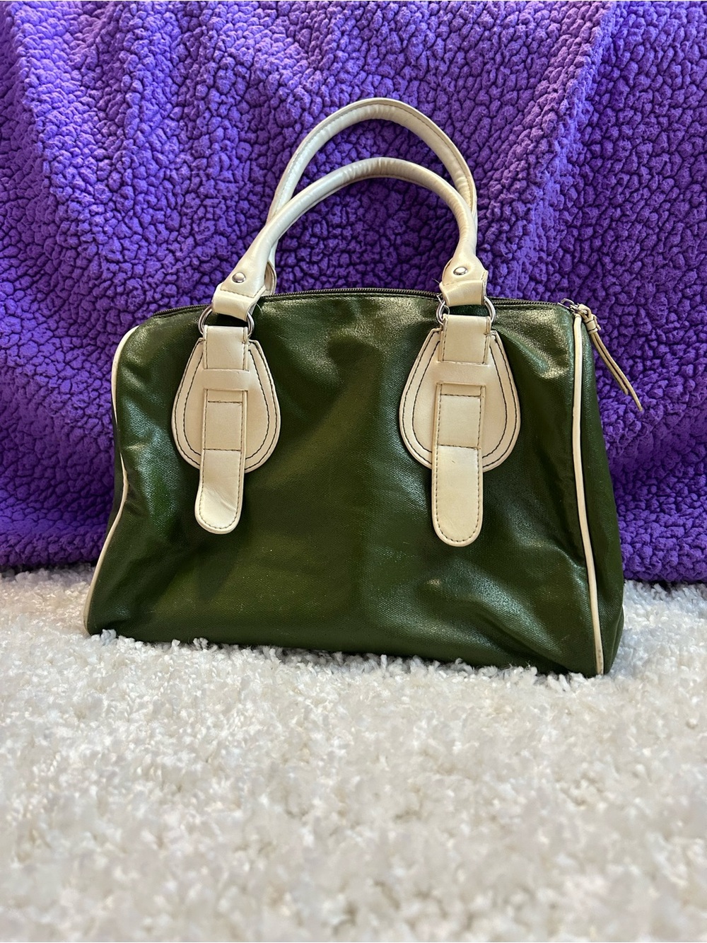 Structured Olive Green Tote with Cream Trim